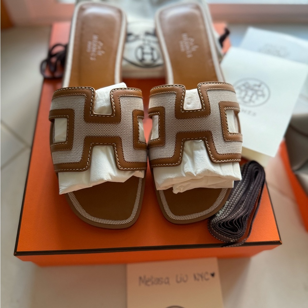 Hermes Brown and White Sandals